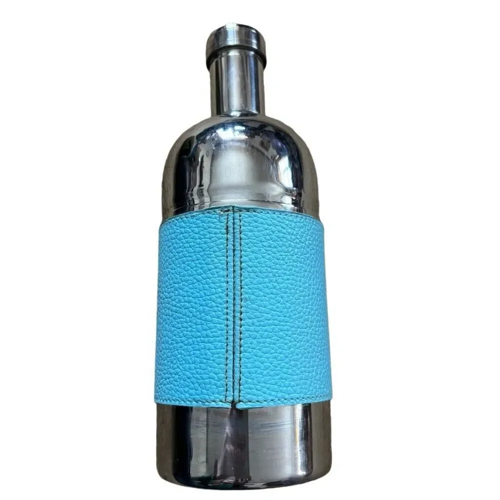 Pier 1 Imports Stainless Steel Martini Shaker Faux Blue Leather Band *Nice*
